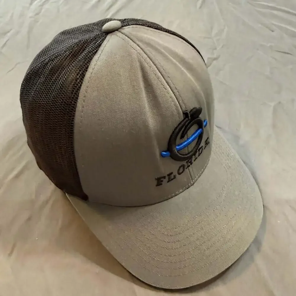 Florida Thin Blue Line Gray Black Trucker Hat Snapback Embroidered Cap